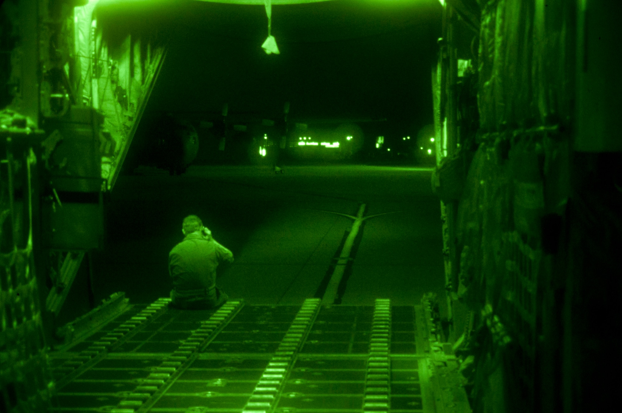 A C-130 loadmaster from the 166th Airlift Wing, Delaware Air National Guard, calls to find out where his cargo is during an Operational Readiness Exercise at the New Castle ANG Base, Del. on August 4, 2012. The exercise evaluates a unit’s ability to perform its wartime mission. (U.S. Air Force photo/Tech. Sgt. Robin Meredith)