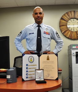 Master Sgt. Manuel Zubia, Air Reserve Personnel Center NCO in charge, Program Management, graduated from the U.S. Coast Guard Chief Petty Officer Academy July 6, 2012, at the training center in Petaluma, Calif. While at the CPO Academy he also earned a fitness award. (U.S. Air Force photo/Tech. Sgt. Rob Hazelett)