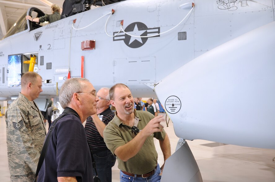 Civilian employers of 442 Fighter Wing reservists, tour the A-10 Thunderbolt II during Employer Day, Aug. 4, 2012 here.  Employer Day allows the civilian employers of Air Force reservists the opportunity to see what their employees do on their Reserve weekend as well as thank the employees for their flexibility and support. The 303 FS is assigned to the 442 FW, an Air Force Reserve unit stationed at Whiteman Air Force Base Mo. (U.S. Air Force photo/Staff Sgt. Lauren Padden)