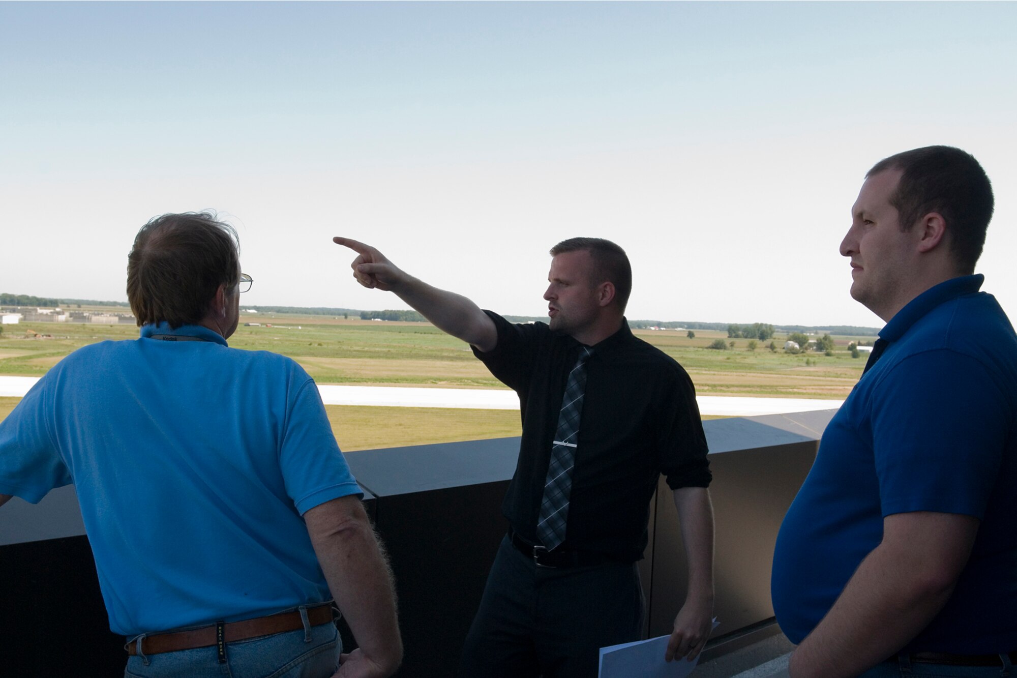 GRISSOM AIR RESERVE BASE, Ind. -- Mark Orders-Woempner, 434th Air Refueling Wing public affairs specialist, gives local media a behind the scenes tour of a new air traffic control tower here Aug. 1. The tour gave local media the chance to see the new tower before a ribbon ceremony Aug. 3. (U.S. Air Force photo/Senior Airman Jami K. Lancette)