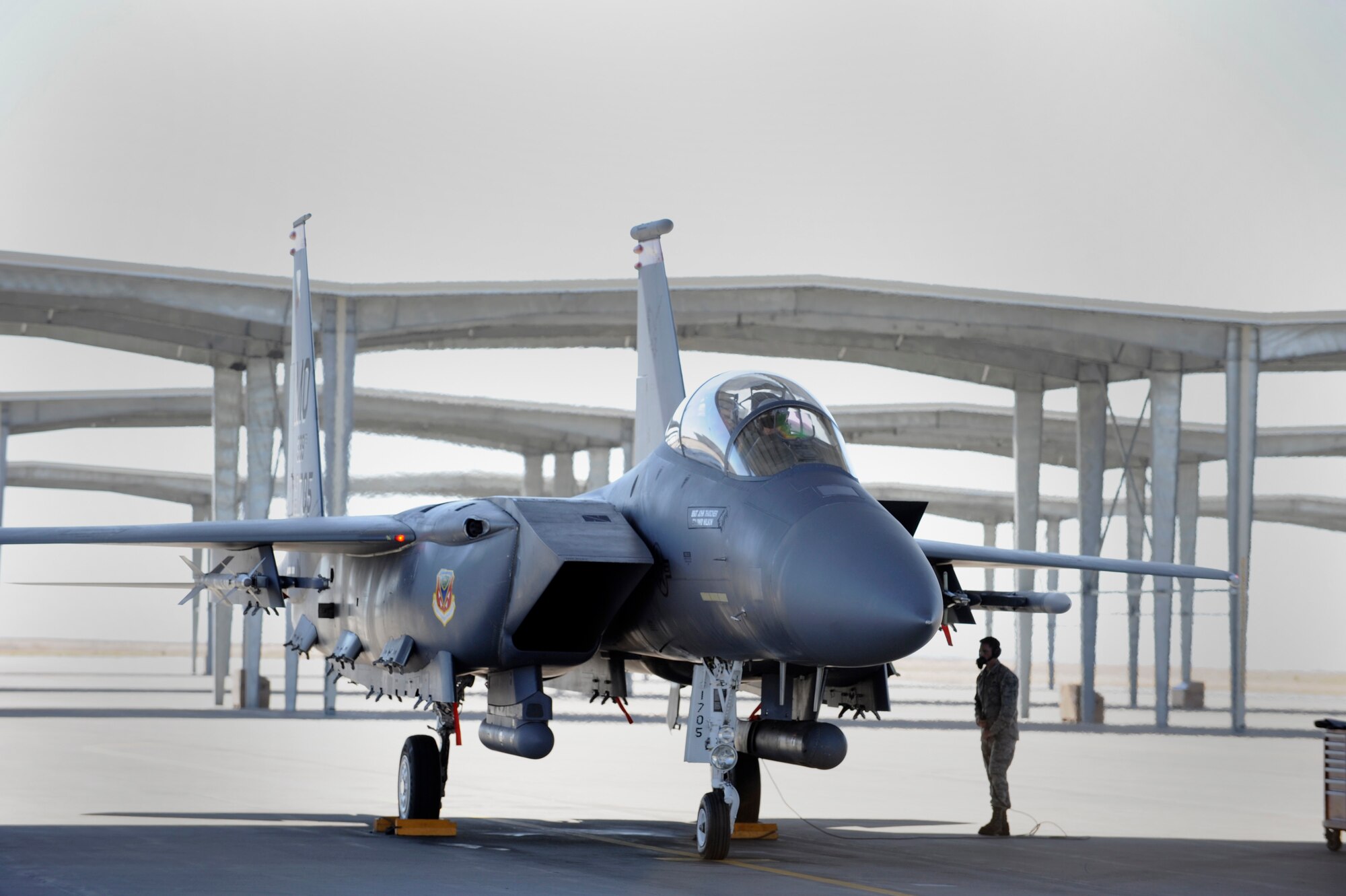 U.S. Air Force Col.  Christopher Sage, 366th Operations Group commander, prepares to taxi an F-15E Strike Eagle for the first flight in the Mountain Home Range Complex’s new airspace. The expansion will accommodate the technological advancements of modern aircraft and meet current and future training requirements for the F-15E. (U.S. Air Force photo/2nd. Lt. Bryant Davis)