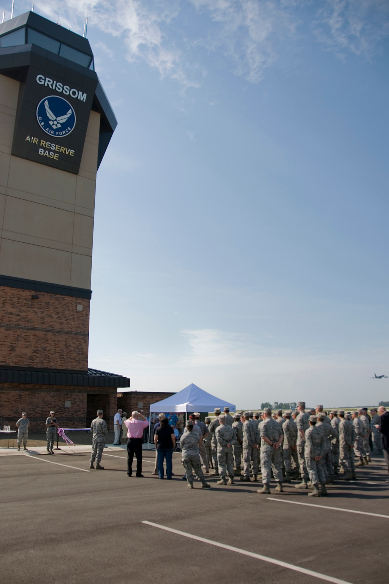 GRISSOM AIR RESERVE BASE, Ind. -- Local civic leaders, elected officials and military leadership participate in the opening of a new $7.4 million air traffic control tower here Aug. 1. Grissom's  ATC manages all military and civilian aviation between the Chicago Center and Indianapolis Center going as far west as Lafayette, Ind. (U.S. Air Force photo/ Jami K. Lancette)
