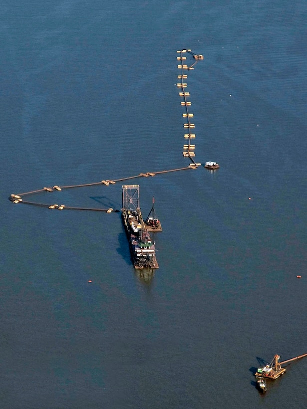 Aerial view of Delaware River, Dredging