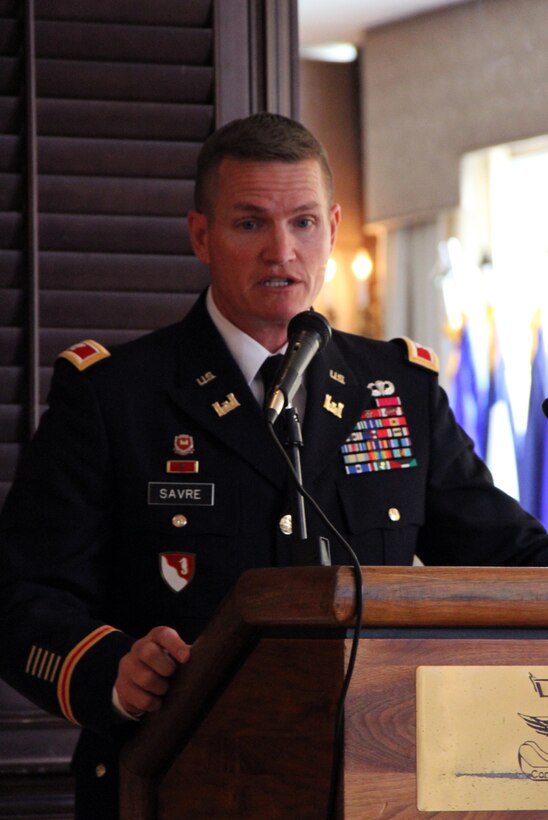 U.S. Army Corps of Engineers North Atlantic Division Commander Col. Kent D. Savre speaks at his Assumption of Command ceremony July 31 at the Fort Hamilton Community Club. A native of Edina, Minnesota, Savre received his commission in the United States Army as an engineer officer upon graduation from Officer Candidate School in July 1985. 