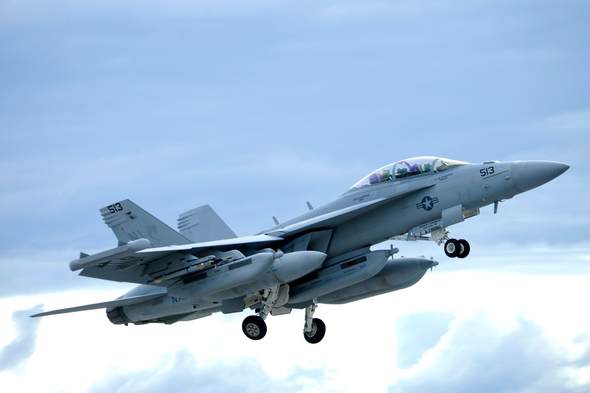 An U.S. Navy EA-18G Growler assigned to the Electronic Attack Squadron 138th from Naval Air Station Whidbey Island, Wash. takes flight during RED FLAG-Alaska 12-3 Aug. 6, 2012, Eielson Air Force Base, Alaska. The EA-18G’s vast array of sensors and weapons provides the warfighter with a lethal and survivable weapon system to counter current and emerging threats. (U.S. Air Force photo/Staff Sgt. Jim Araos)