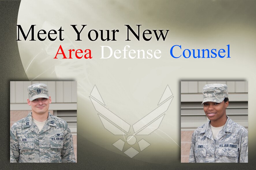 U.S. Air Force Capt. Paul Gesl and Senior Airman Brittney Jones recently took over as Moody’s new Area Defense Counsel team. The ADC’s job is to represent Airmen during any adverse action, anything from a letter of counseling to a court-martial. (U.S. Air Force illustration by Airman 1st Class Paul Francis/Released)