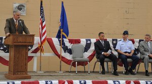 Frederick Puente, Blind Industries and Services of Maryland president, gives a speech during the grand opening ceremony of the Andrews Base Supply Center at Joint Base Andrews, Md. on August 7, 2012. The Base Supply Center is owned and operated by Blind Industries and Services of Maryland. (U.S. Air Force photo/ Staff Sgt. Keyonna Fennell)