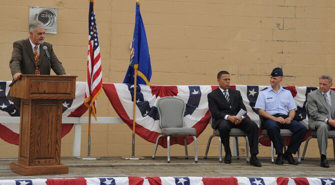 Frederick Puente, Blind Industries and Services of Maryland president, gives a speech during the grand opening ceremony of the Andrews Base Supply Center at Joint Base Andrews, Md. on August 7, 2012. The Base Supply Center is owned and operated by Blind Industries and Services of Maryland. (U.S. Air Force photo/ Staff Sgt. Keyonna Fennell)