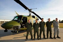 MINOT AIR FORCE BASE, N.D -- Members of the 54th Helicopter Squadron were all called upon to take part in a search and rescue mission at the Theodore Roosevelt National Park recently. They provided aerial support in search of a missing hiker. Crew members were: Capt. Zachery Roycroft, 1st Lt. Benjamin Soifer, Senior Airman Joshua Farre, Senior Airman Zachary Zilm, and Staff Sgt. James Strawn, 69th Bomb Squadron independent duty medical technician. (U.S. Air Force photo/Senior Airman Jose L. Hernandez)