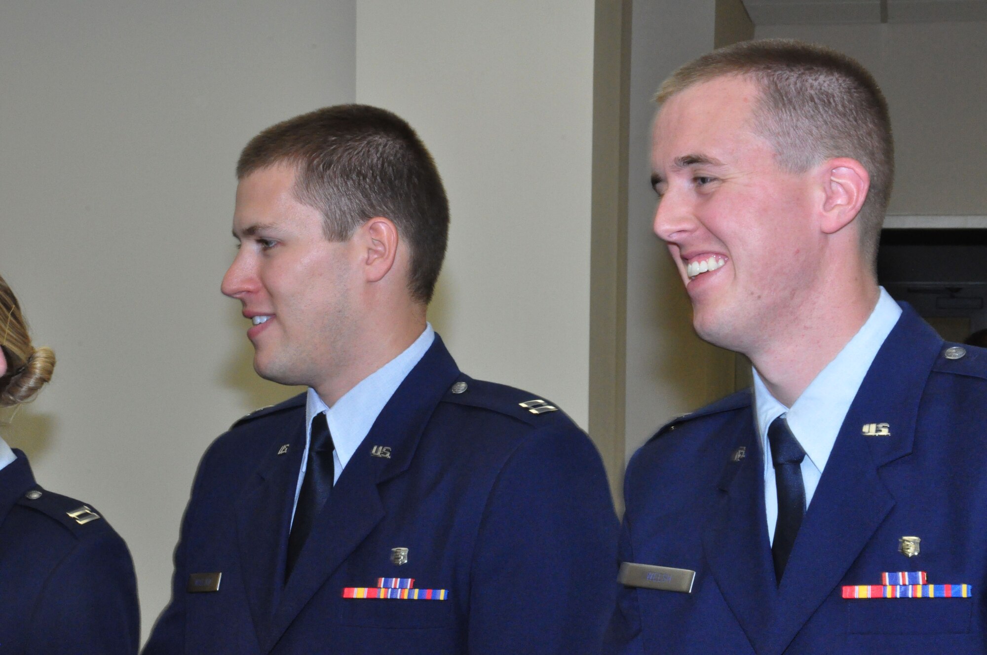 Capt. Kurt Walejko, 375th Medical Group Scott Advanced Education in General Dentistry residency program resident, and Capt. Jesse Welsh, 375th Medical Group AEGD chief resident, are recognized for graduating from the AEGD program July 31, 2012. The program accepts six residents annually. All of the residents are dental school graduates who received an Air Force Professions Scholarship during their dental school training. (U.S. Air Force photo/Airman 1st Class Jake Eckhardt)