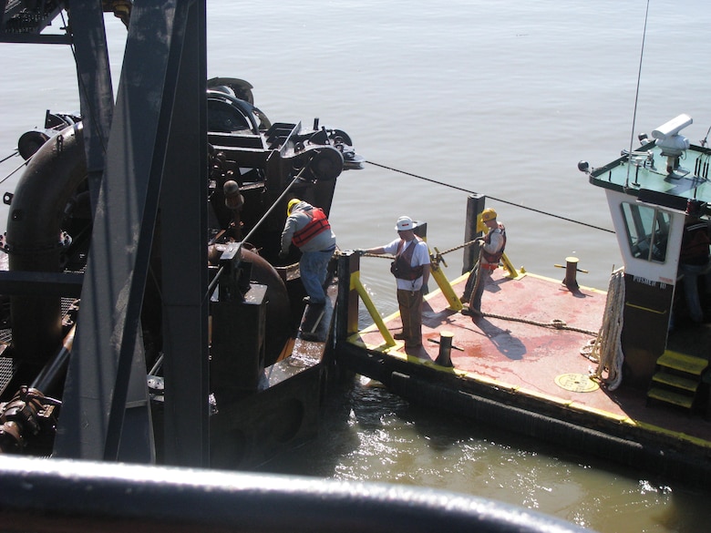 The Dredge Pullen works in the Delaware River during the first contract of the Main Channel Deepening project. The 102 mile project deepens the federal channel from 40 to 45 feet.