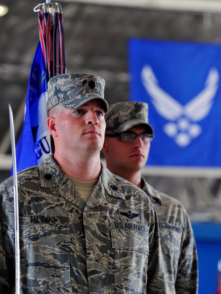 The U.S. Air Force Honor Guard practices on Aug. 9, 2012, for the Air Force Chief of Staff transition ceremony. During the ceremony, Gen. Norton Schwartz will retire from active duty and pass on the duty of Air Force Chief of Staff to Gen. Mark A. Welsh III. The transition ceremony will begin on Aug. 10 at 10:30 a.m. in Hangar 3 on Joint Base Andrews, Md. (U.S. Air Force Photo/ Senior Airman Perry Aston)