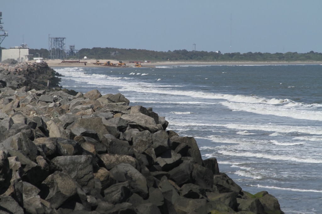 WALLOPS ISLAND, Va. -- Crews work to build a new beach at NASA Wallops Island Flight Facility here. The newly built beach will help protect more than $1 billion in federal government and Commonwealth of Virginia assets located here.  The Wallops Island facility is home to, not only NASA, but also the US Navy Surface Combat Systems Center and the Mid-Atlantic Regional Spaceport making this a growing economic generator for the Commonwealth of Virginia and the region. 