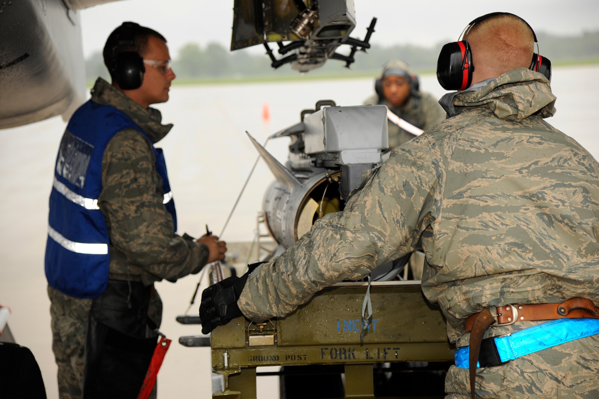 Airmen of the 127th Aircraft Maintenance Squadron load an AGM-65 air-to-ground training missile on to an A-10 Thunderbolt II as part of flight operations at Selfridge Air National Guard Base, Mich., Aug. 10, 2012.  The 127th AMXS crews launched, recovered, and turned A-10s throughout the day, during a surge operation.  (Air National Guard photo by TSgt. David Kujawa)