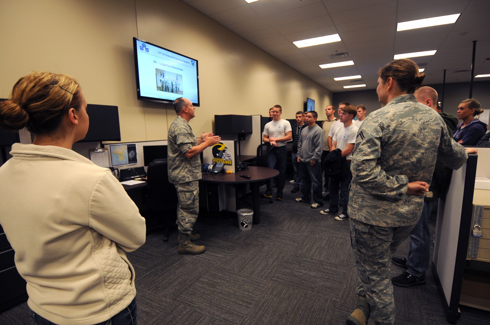 The 217th Air Operations Group, Battle Creek Air National Guard, hosted their first open house since reconstruction of their new facilities on Saturday, June 2, 2012 at the 110th Airlift Wing Battle Creek Air National Guard Base, Mich. Servicemembers and their families were able to tour both of the newly reconstructed buildings recieving mission briefings from multiple components of the Air Operations Group to include the Air Operations Center (AOC) floor. (Air National Guard Photos by Master Sgt. Sonia Pawloski/Released)