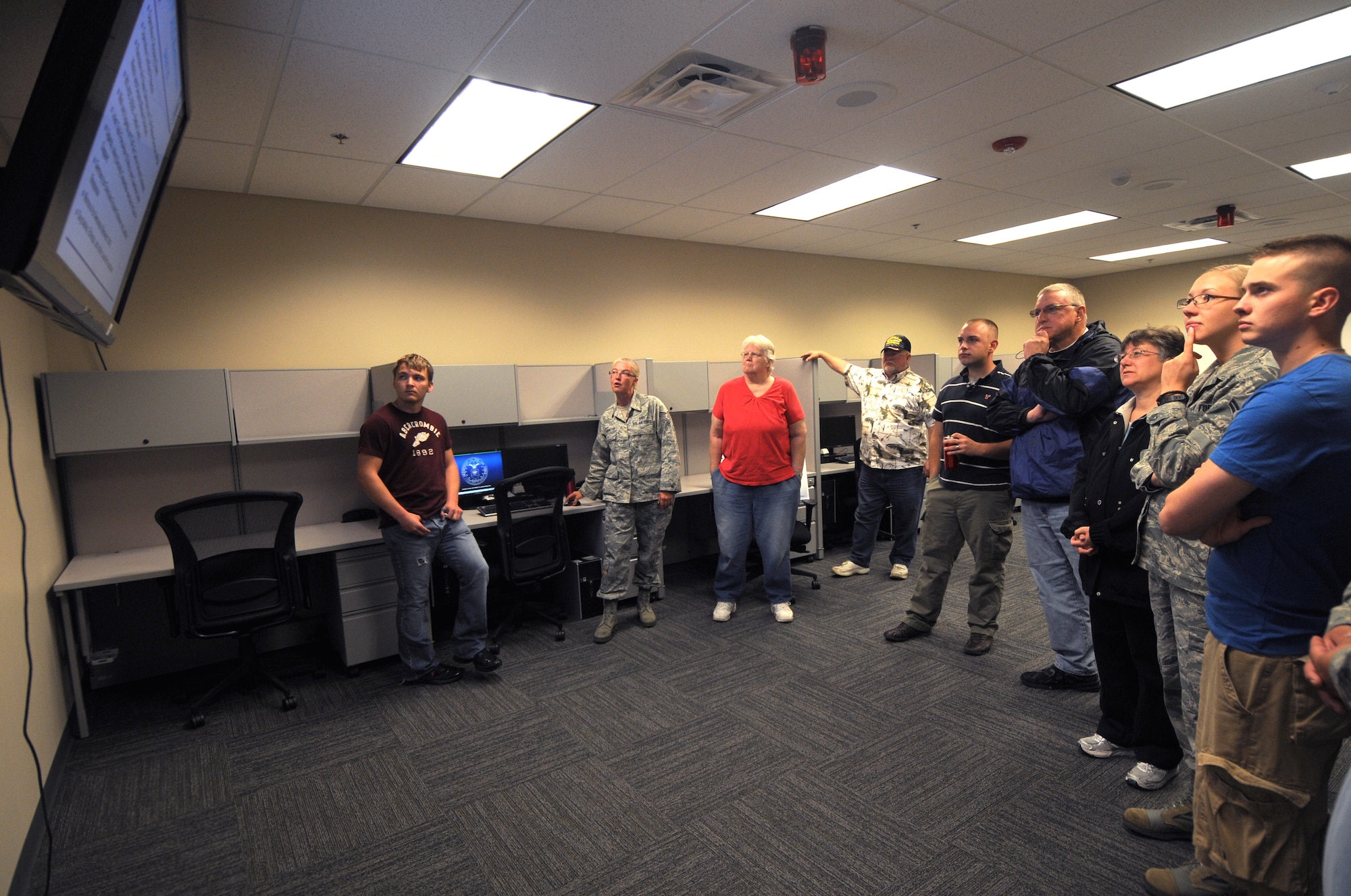 The 217th Air Operations Group, Battle Creek Air National Guard, hosted their first open house since reconstruction of their new facilities on Saturday, June 2, 2012 at the 110th Airlift Wing Battle Creek Air National Guard Base, Mich. Servicemembers and their families were able to tour both of the newly reconstructed buildings recieving mission briefings from multiple components of the Air Operations Group to include the Air Operations Center (AOC) floor. (Air National Guard Photos by Master Sgt. Sonia Pawloski/Released)