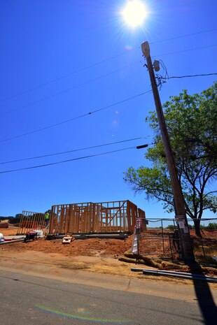 Balfour Beatty contractors begin framing a home in a base housing neighborhood on Beale Air Force Base, Calif., August 7, 2012. Over 80 contractors are currently building new privatized housing on Beale with the first houses slated for completion in summer 2013. (U.S. Air Force photo by Airman 1st Class Andrew Buchanan)