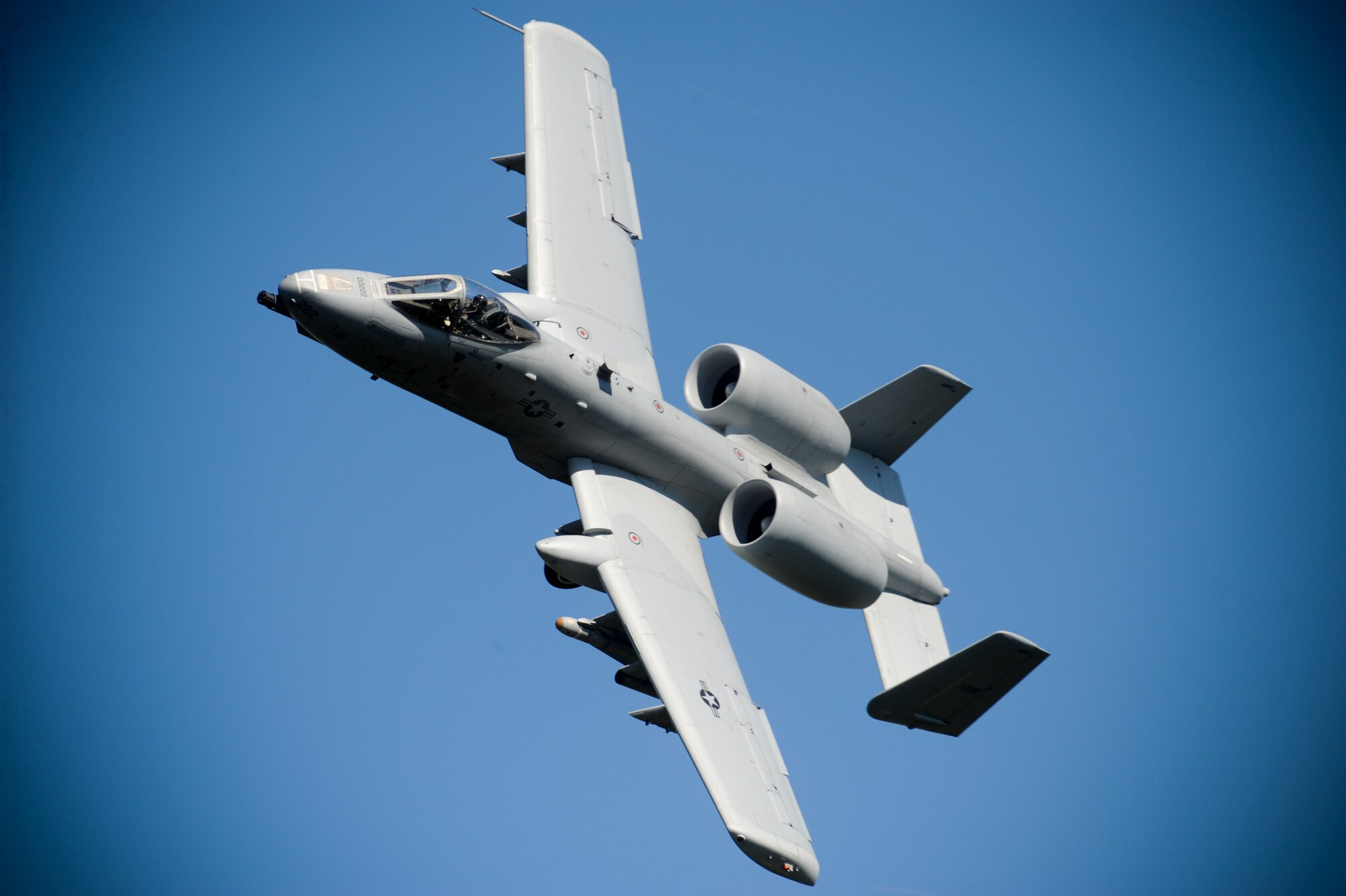 An A-10C Thunderbolt II from the 107th Fighter Squadron at Selfridge Air National Guard Base, Mich., flies toward ground targets during exercise Mountain Peak at Fort Drum, N.Y., July 29, 2012. U.S. Air Force joint terminal attack controllers directed the aircraft toward ground targets during the exercise, which is held annually. (U.S. Air Force photo by Airman 1st Class Douglas Ellis/Released)
