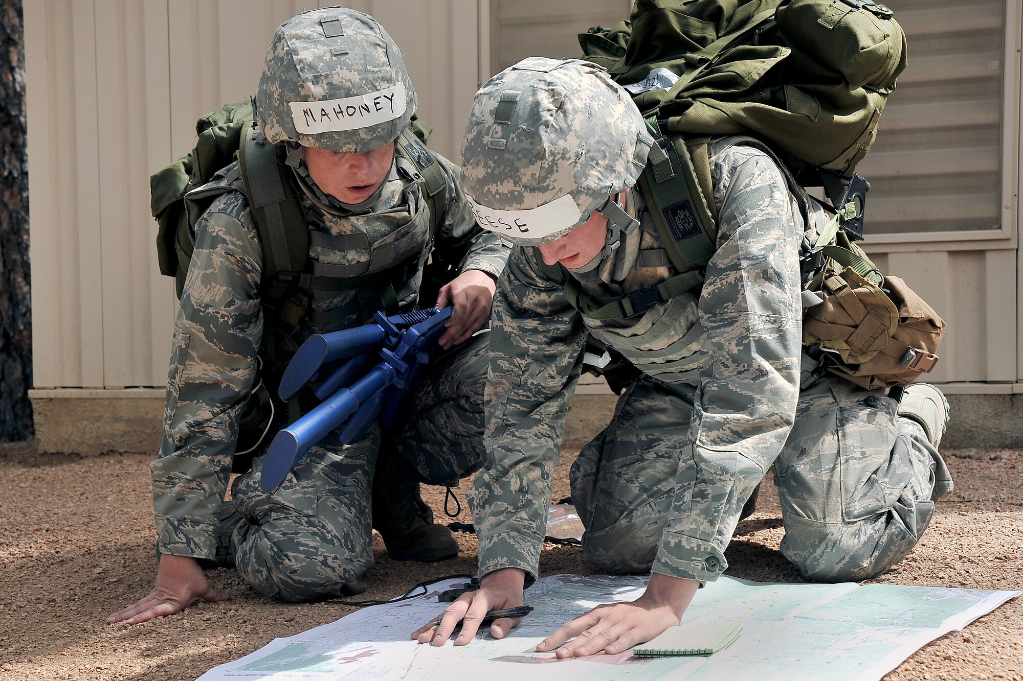 Land navigation was part of the air liaison officer assessment here Aug. 2-6. , and would-be forward air controllers were tested on their ability to move from point to point.   (U.S. Air Force Photo/Elizabeth Andrews)
