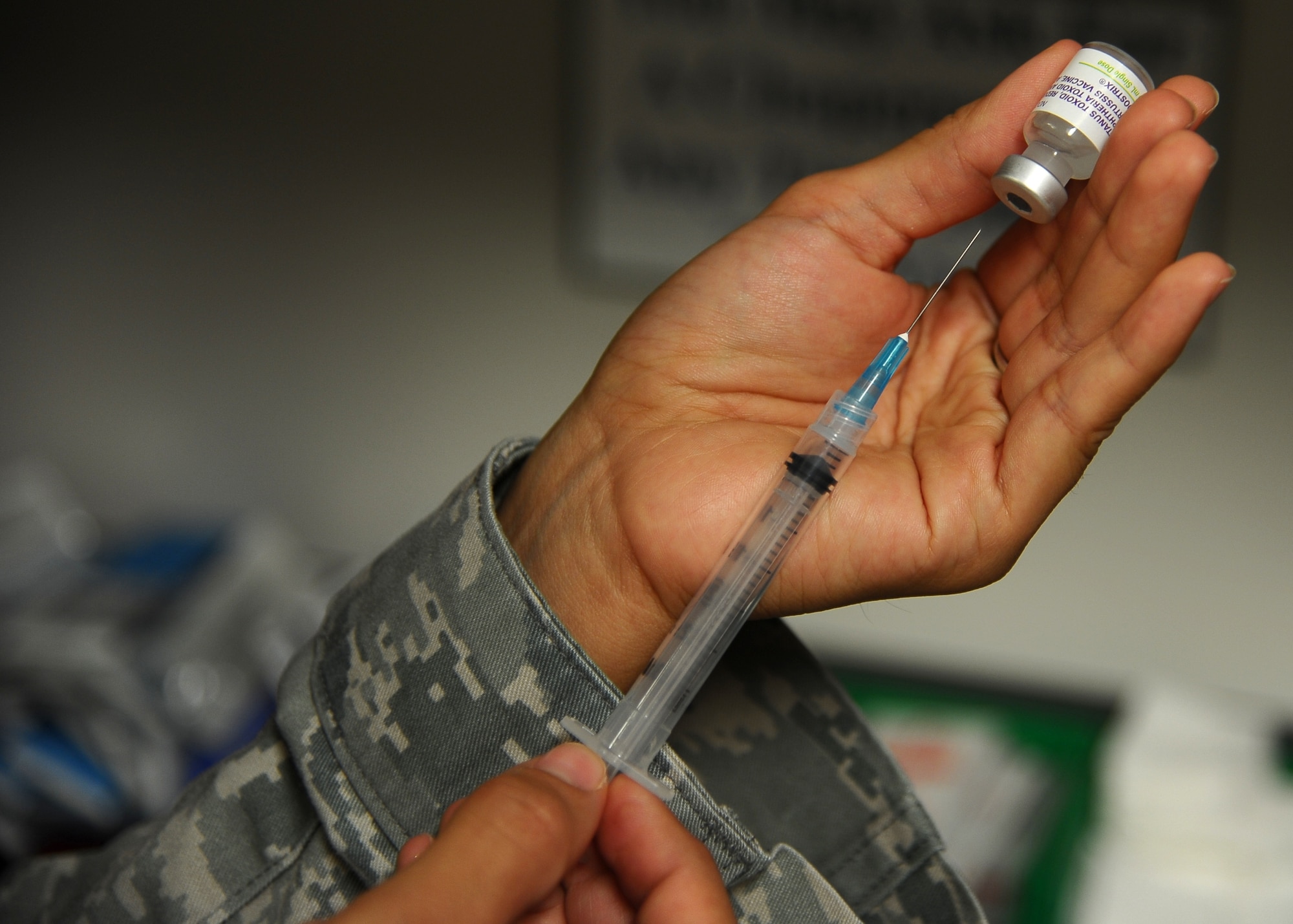 Most immunizations come in the form of a vial or pre-drawn syringe and are refrigerated to ensure the safety of the vaccine.  National Immunization Awareness Month focuses on ensuring that everyone has received their required vaccines for their age group to minimize risk of contracting preventable diseases.  (U.S. Air Force Photo/Airman 1st Class Charles Dickens)