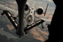 An A-10 Thunderbolt II decelerates as it prepares for an aerial refueling with a KC-135 Stratotanker over the Whiteman Air Force Base, Mo., Aug. 4, 2012. The refueling between 442nd Fighter Wing and 434th Air Refueling Wing aircraft was more than training; it was also a chance for the dozens of civilians on board the KC-135 to get a first-hand glimpse of what the Air Force does. (U.S. Air Force photo/Senior Airman Cody H. Ramirez)