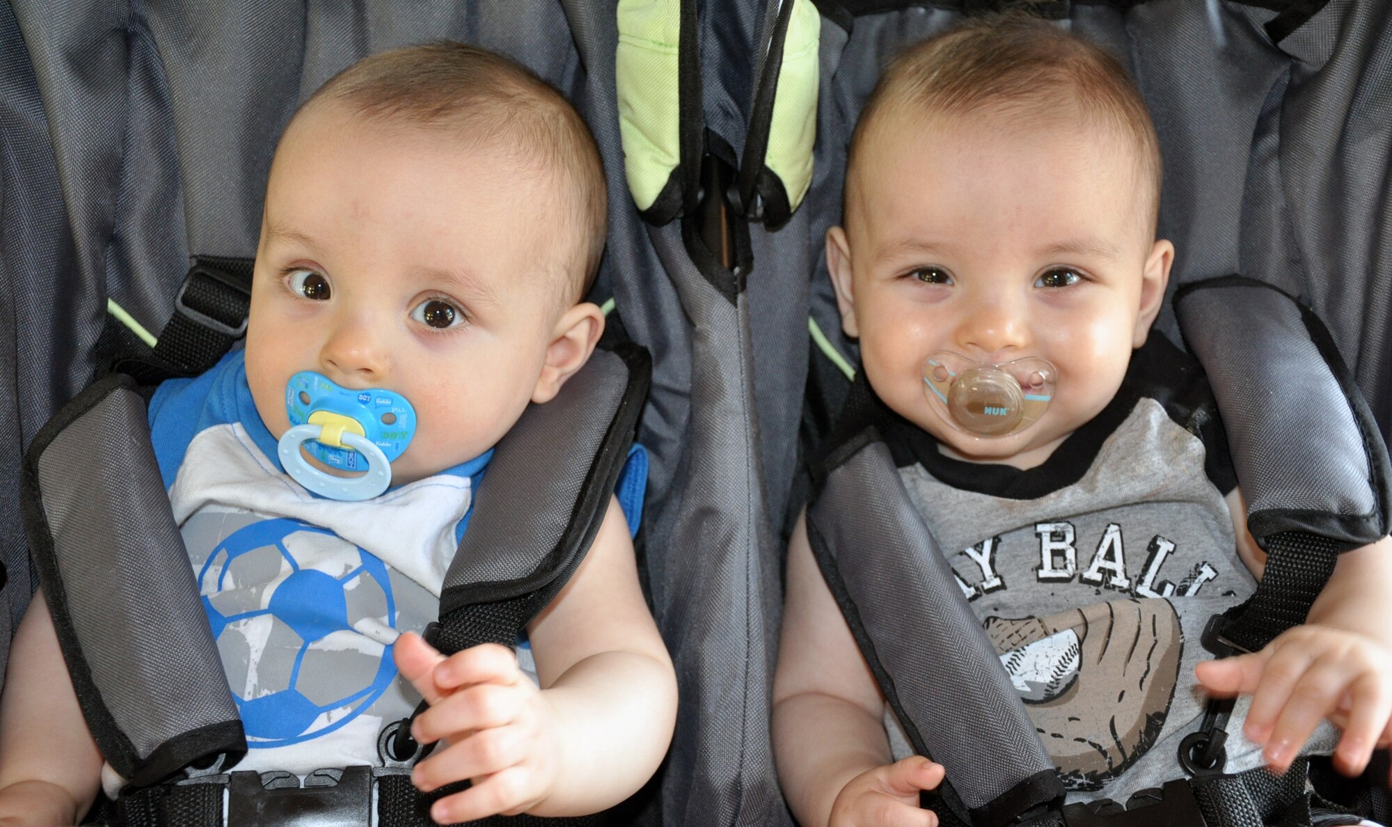 Landon and Dylan Radke, 8-month-old twin sons of Senior Airman Clay Radke, 446th Airlift Wing Finance comptroller, enjoy lots of attention during the 446th AW Family Day picnic.  Reservists shared an afternoon honoring their families' support here, Aug. 11.  (U.S. Air Force photo by Tech. Sgt. Elizabeth Moody)