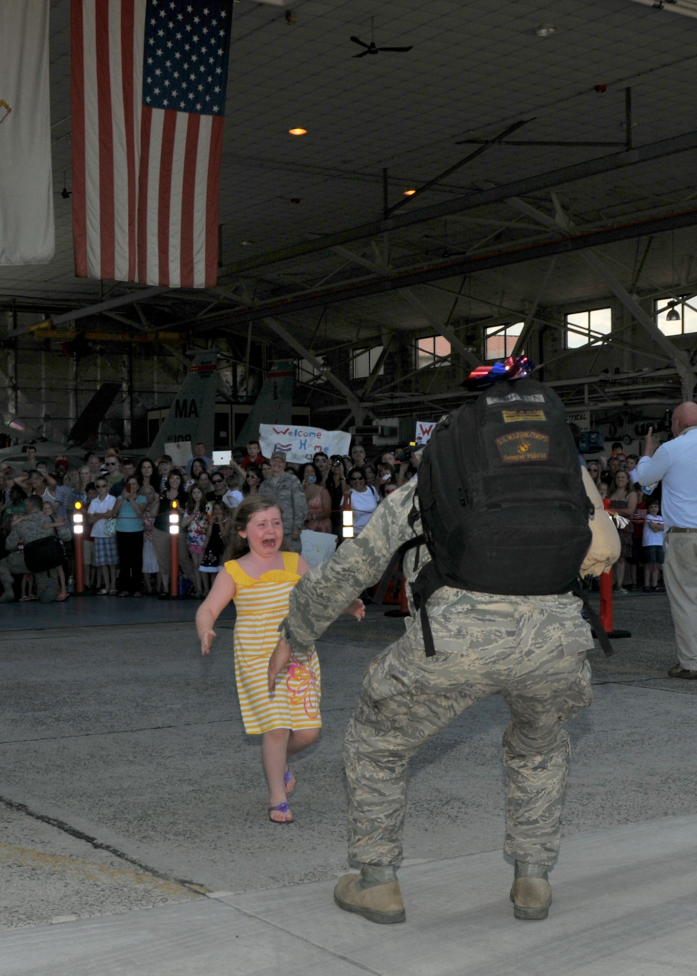 On July 10, 2012, about 200 104th Fighter Wing members returned home from a 90-day, Air Expeditionary Force deployment.

Family and friends welcomed the members home with cheers, tears and hugs.  
