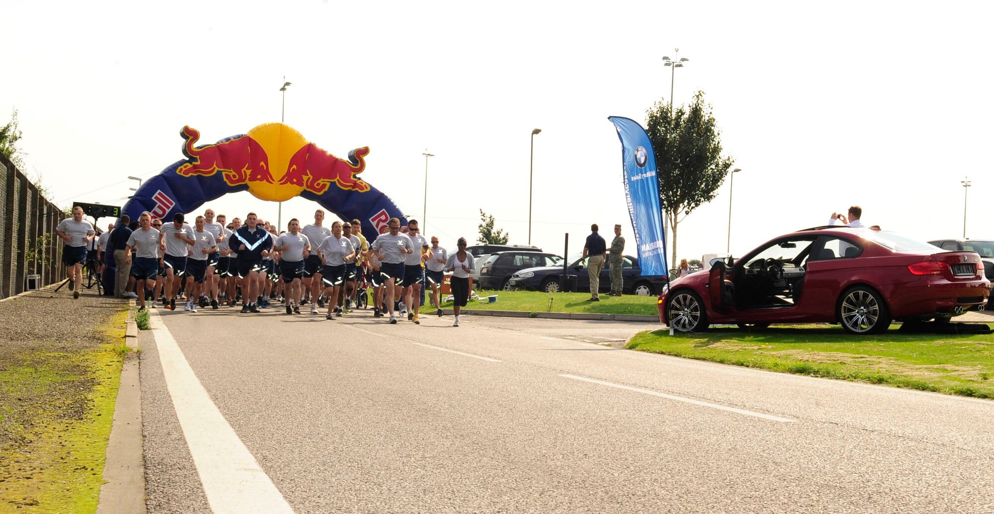 RAF MILDENHALL, England – Airmen begin the Team Mildenhall 5K Run at RAF Mildenhall Aug. 10, 2012. The 100th Air Refueling Wing hosts a monthly 5K to help promote fitness and camaraderie. (U.S. Air Force photo/Senior Airman Ethan Morgan)
