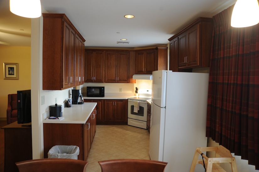 The kitchens in the Andrews Temporary Living Facility are fully equipped, and feature energy-efficient appliances.  The TLF building is located at the corner of Colorado avenue and F street, and is able to house 50 families. (U.S. Air Force photo/Staff Sgt. Torey Griffith)