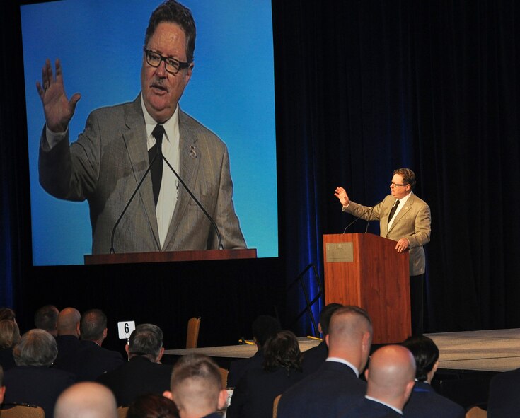 Retired Col. John Bowley gives an account of his career at the 2012 Professional Airmen's Conference welcome breakfast in Jacksonville, Fla., Aug. 12, 2012. Bowley is the former commander of the College of Enlisted Professional Military Education. (U.S. Air Force photo by Staff Sgt. Ciara Wymbs)