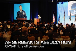 Chief Master Sgt. of the Air Force James Roy gives opening remarks at the 2012 Professional Airmen's Conference welcome breakfast in Jacksonville, Fla., Aug. 12, 2012. The Professional Airmen's Conference is the flagship event for the Air Force Sergeants Association and is held annually at a location within the 48 contiguous United States. (U.S. Air Force photo by Staff Sgt. Ciara Wymbs)