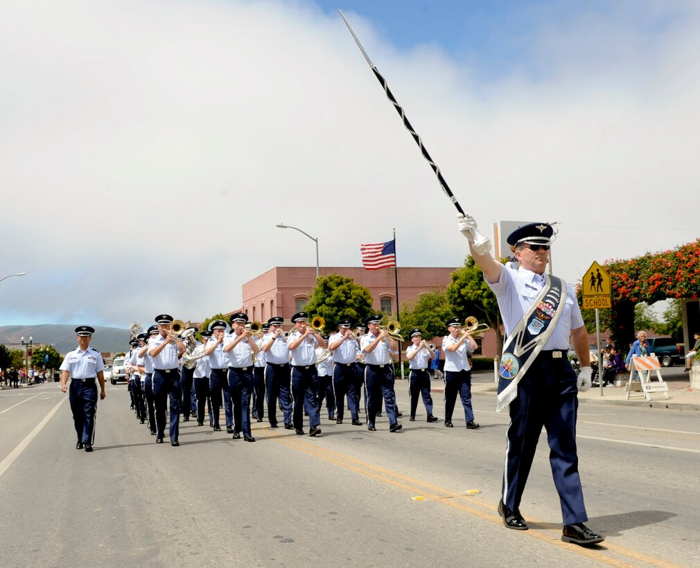 VANDENBERG AIR FORCE BASE, Calif. -- The Air National Guard Band of the West Coast marches in the Celebrate Heroes Parade in Guadalupe Saturday, June 30, 2012. The parade was a recognition of active and veteran members of the military and the city of Guadalupe intends to continue that recognition annually. (U.S. Air Force photo/Staff Sgt. Levi Riendeau) 