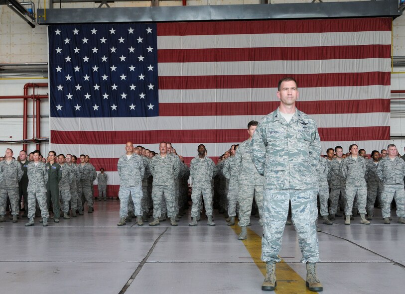 Col. Jeffrey Bozard, 113th Wing Vice Commander, stands proudly as troop commander during the 113th Wing Change of Command ceremony, Joint Base Andrews, Md., Aug. 11, 2012.  Brig. Gen. Marc H. Sasseville assumed command of the 113th Wing from Brig. Gen. Jeffrey Johnson, marking the end of General Johnson's 29-year career in the D.C. Air National Guard.  (U.S. Air Force photo/Tech Sgt. Craig Clapper)  