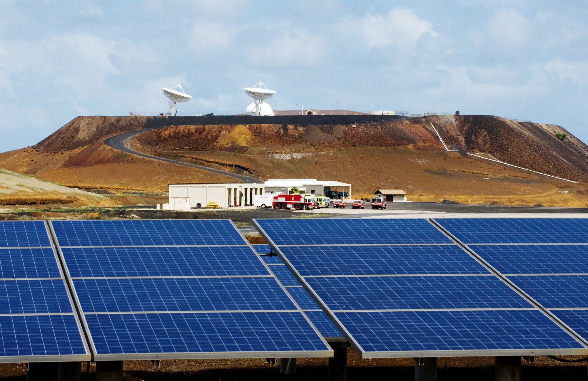 ASCENSION ISLAND, St. Helena -- Several rows of solar panels provide power for the runway lights at Ascension Auxiliary Airfield, a small base belonging to Air Force Space Command's 45th Space Wing. The base, located on Ascension Island in the South Atlantic Ocean, has earned several awards for its energy conservation initiatives. (Courtesy photo)