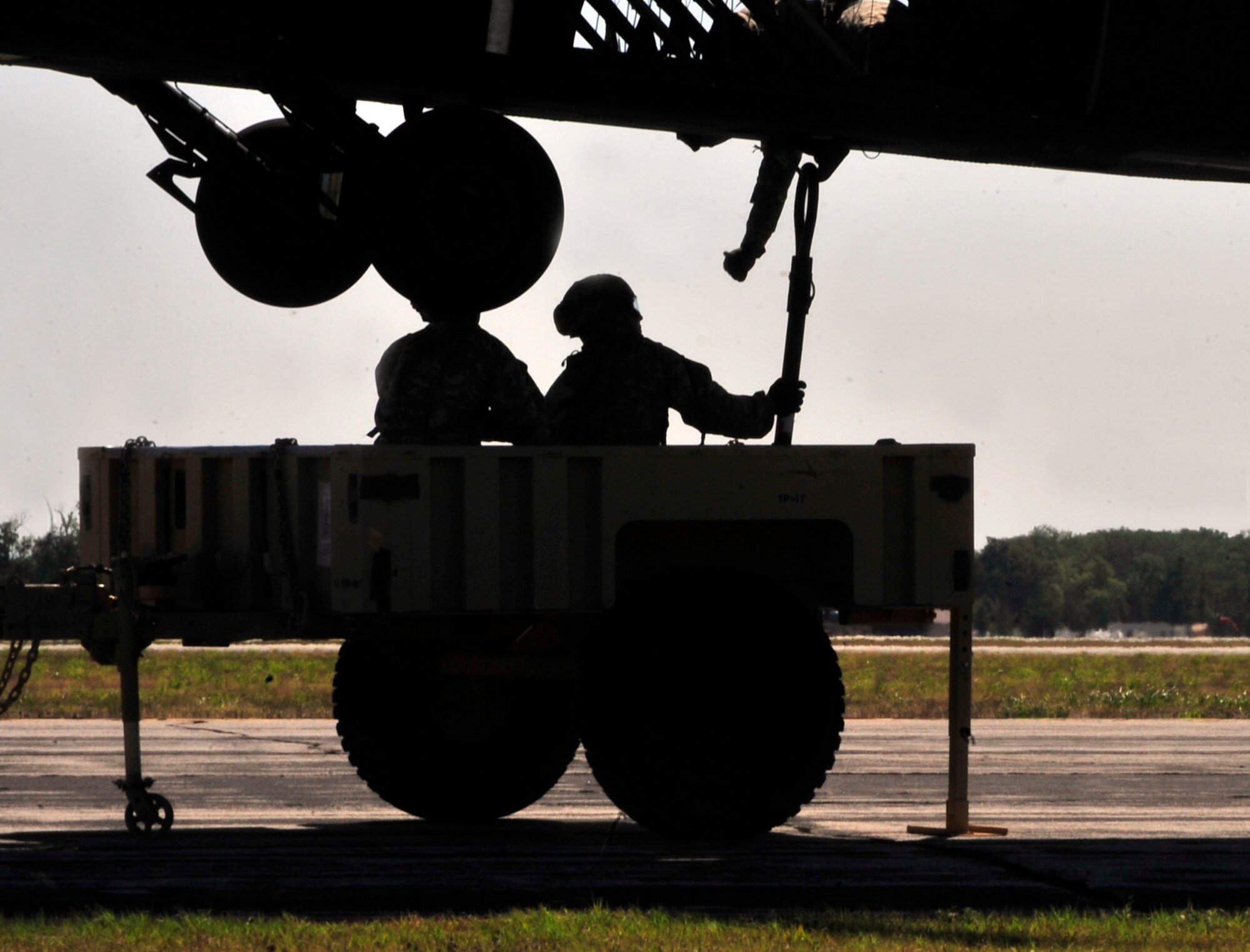 Members of the Illinois National Guard attach a sling loaded water buffalo to an UH-60 Blackhawk helicopter before lifting it during training on Scott Air Force Base, Ill. Aug. 11, 2012. The U.S. Transportation Command's Joint Transportation Reserve Unit, held this training for Air Force, Army, Navy and Department of Homeland Security personnel to learn about sling load and medical evacuation in the event of a natural disaster or emergency were to occur in this area. This is the first time the training has taken place on Scott. (U.S. Air Force photos/ Staff Sgt. Stephenie Wade) 