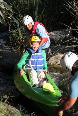 An excursion on the Los Angeles River begins with equal parts portage and paddle. Participants navigate the Cattail Chute and an area called Lake Balboa Ledge July 28, 2012.