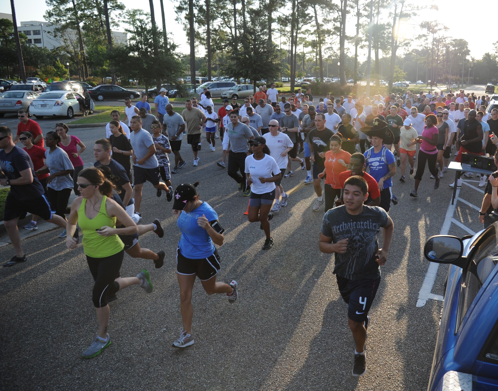 The Fisher House 5K benefit run/walk had a large turnout with 183 participants Aug. 17, 2012, beginning and ending at the Blake Fitness Center, Keesler Air Force Base, Miss.  Prizes were awarded to the first, second and third place male and female. The event raised $946.50, which will be donated to the Keesler Fisher House.  (U.S. Air Force photo by Kemberly Groue)