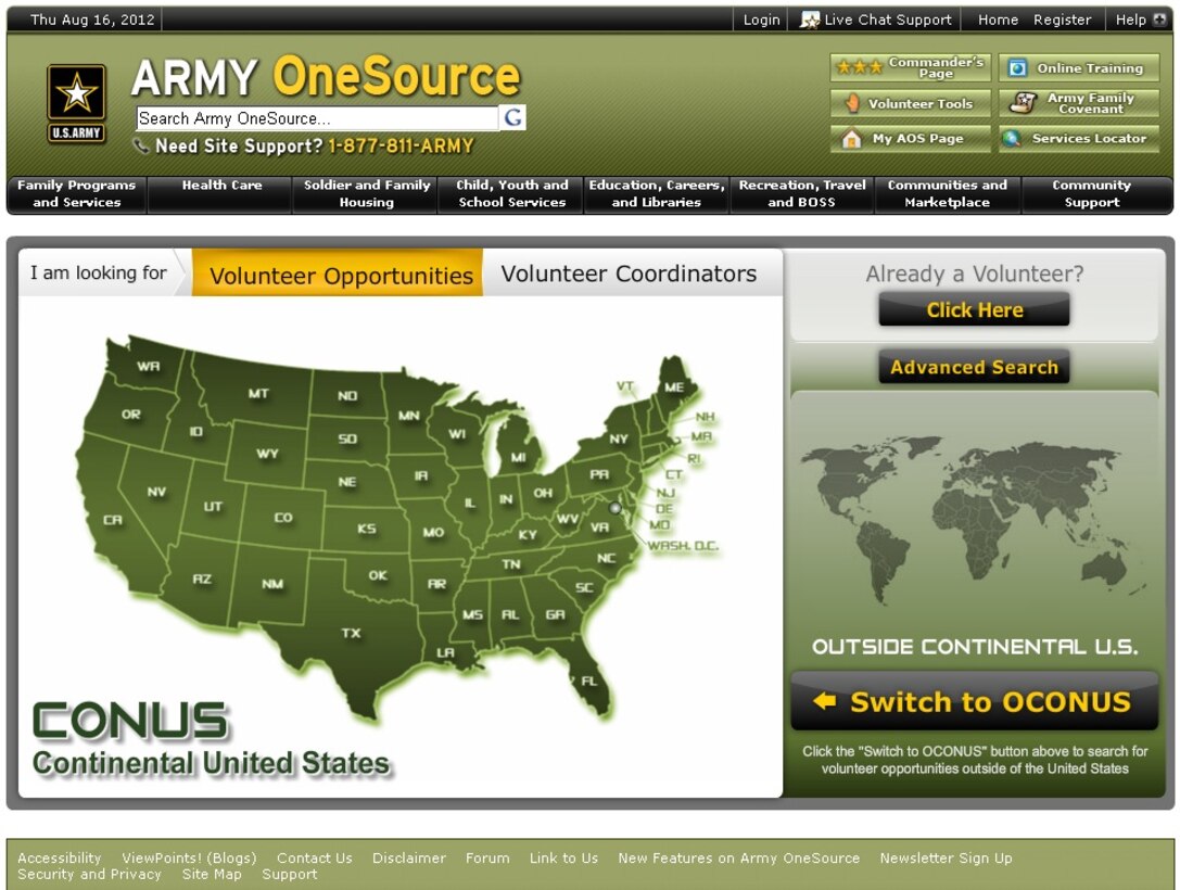 The U.S. Army website, ArmyOneSource, allows users to browse open volunteer positions by installation. The Volunteer Management Information System helps match applicants with units in need. (Courtesy graphic)