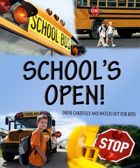 With the school year here, children are transported to and from school or school related activities on the yellow school bus. As a driver, be sure to slow down, stop, and share the road to keep kids safe. (U.S. Air Force illustration by Airman 1st Class Olivia Dominique/Released)