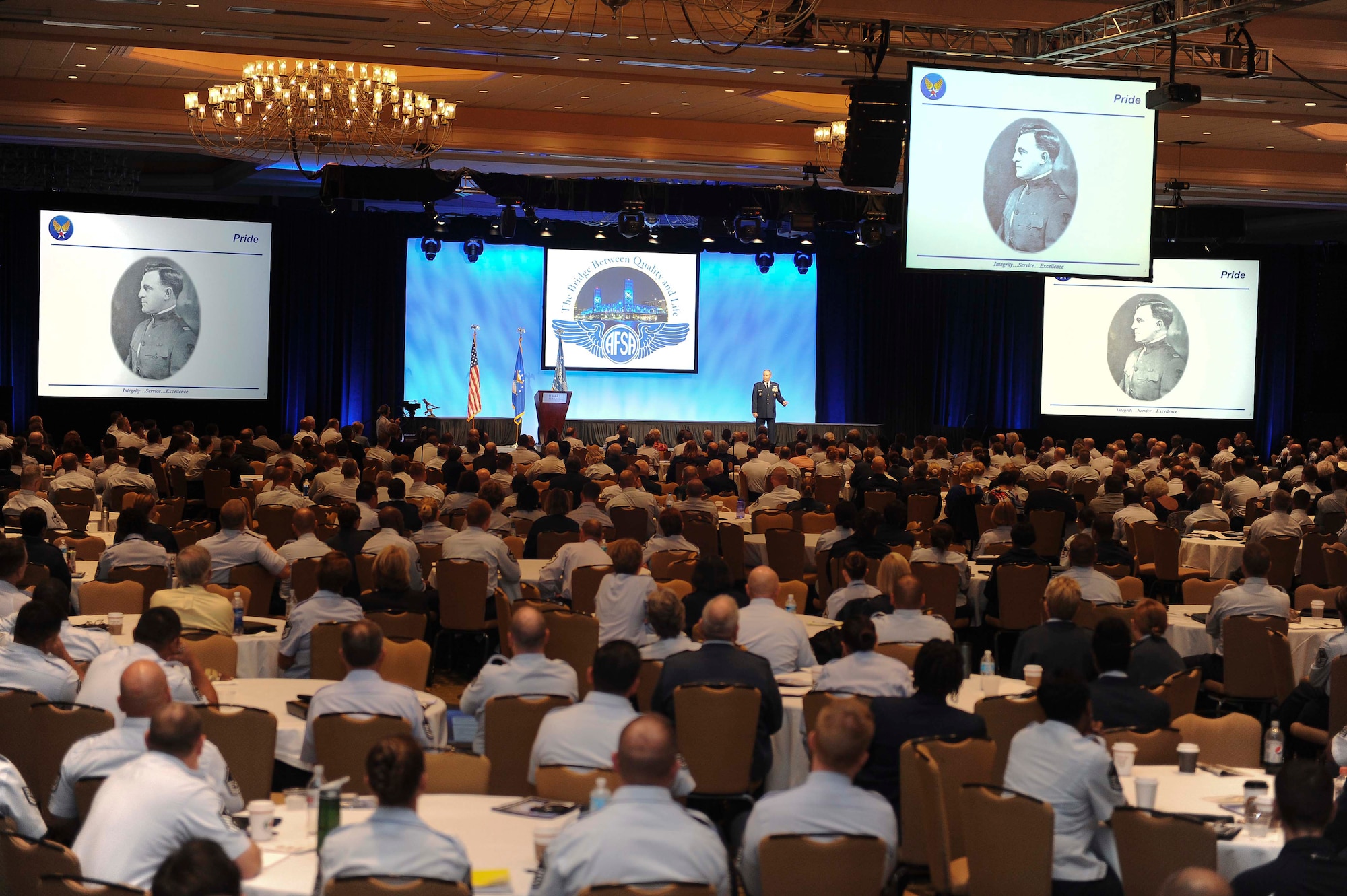 Air Force Chief of Staff Gen. Mark A. Welsh III shares his senior leadership perspective at the Air Force Sergeants Association Professional Airmen's Conference in Jacksonville, Fla., Aug. 15, 2012. During his speech, Welsh emphasized the role leaders play in Airmen's lives, as well as the importance of leaders getting to know their Airmen. (U.S. Air Force photo/Staff Sgt. Ciara Wymbs)