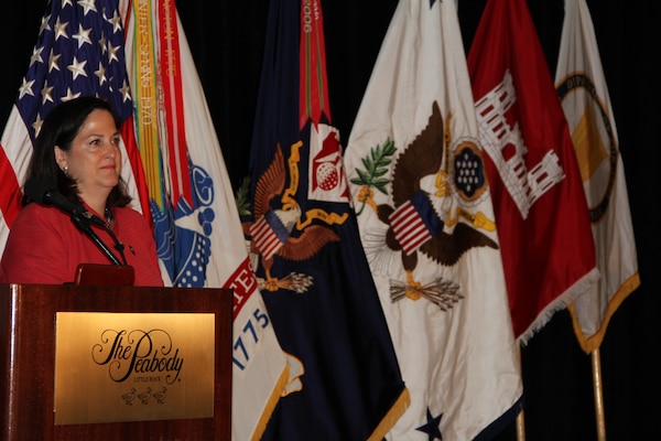 LITTLE ROCK, Arkansas — Hon. Katherine Hammack, assistant secretary of the Army for installations, energy and the environmen,  talks with leaders from the U.S. Army Corps of Engineers about enhancing mission effectiveness through power and energy advancements during their Leaders' conference here, Aug. 7, 2012.