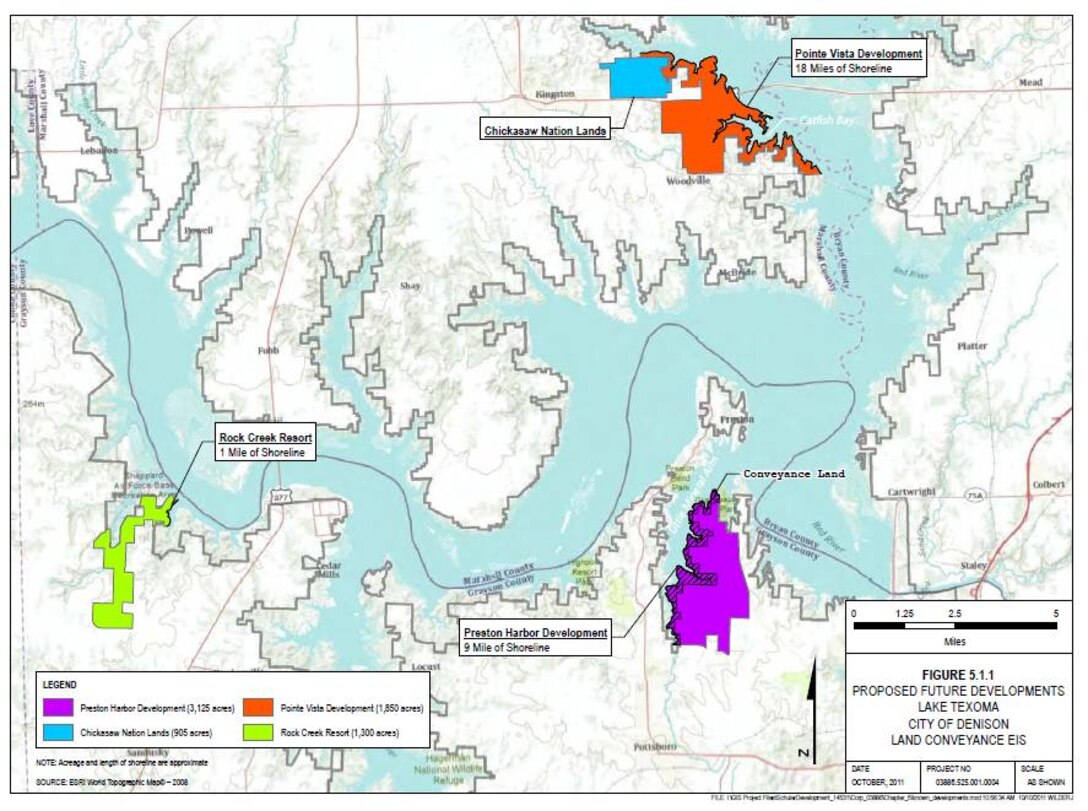 Map of proposed future developments, Lake Texoma, City of Denison, prepared for the Land Conveyance Environmental Impact Statement