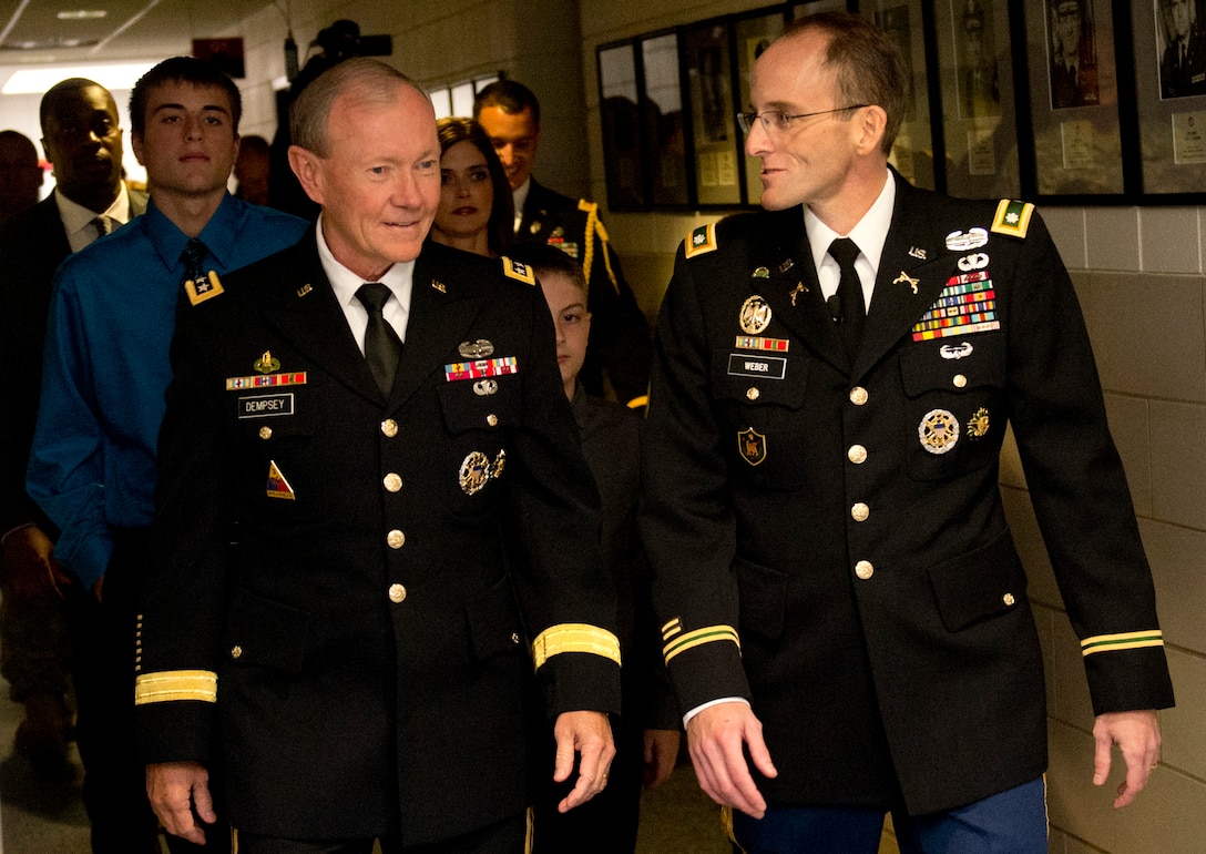 Army Lt. Col. Mark Weber and Army Gen. Martin E. Dempsey, chairman of ...