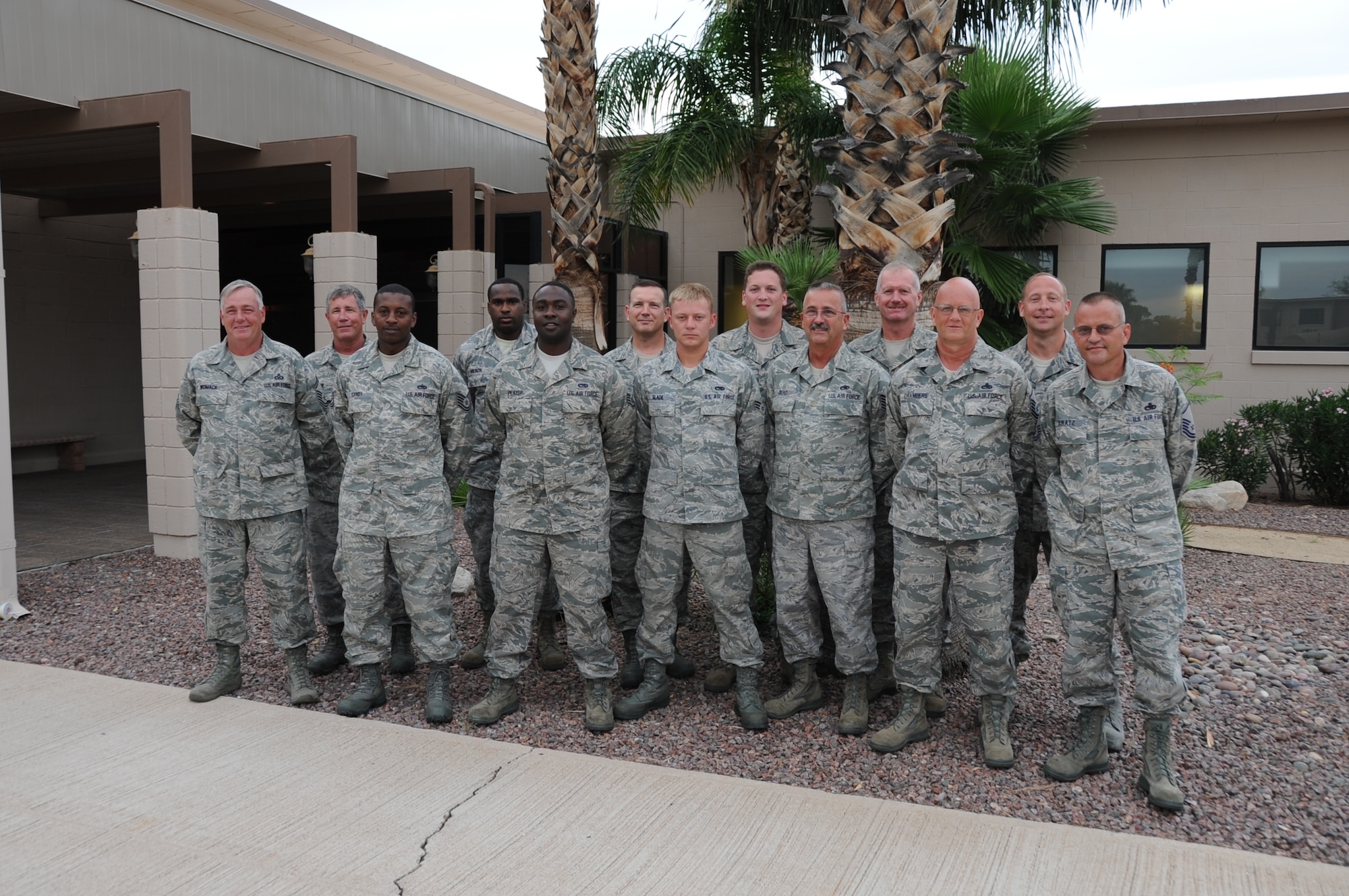 Members of the 917th Aircraft Maintenance Squadron from Barksdale Air Force Base, La., display their camaraderie for their above and beyond efforts during Hawgsmoke.  Aug. 17, 2012. Hawgsmoke is an international biennial competition, with approximately 60 aircraft from 15 A-10 units competing. The host unit was Davis-Monthan Air Force Base, Ariz. (U.S. Air Force Photo byStaff Sgt. Lauren Padden/Released)