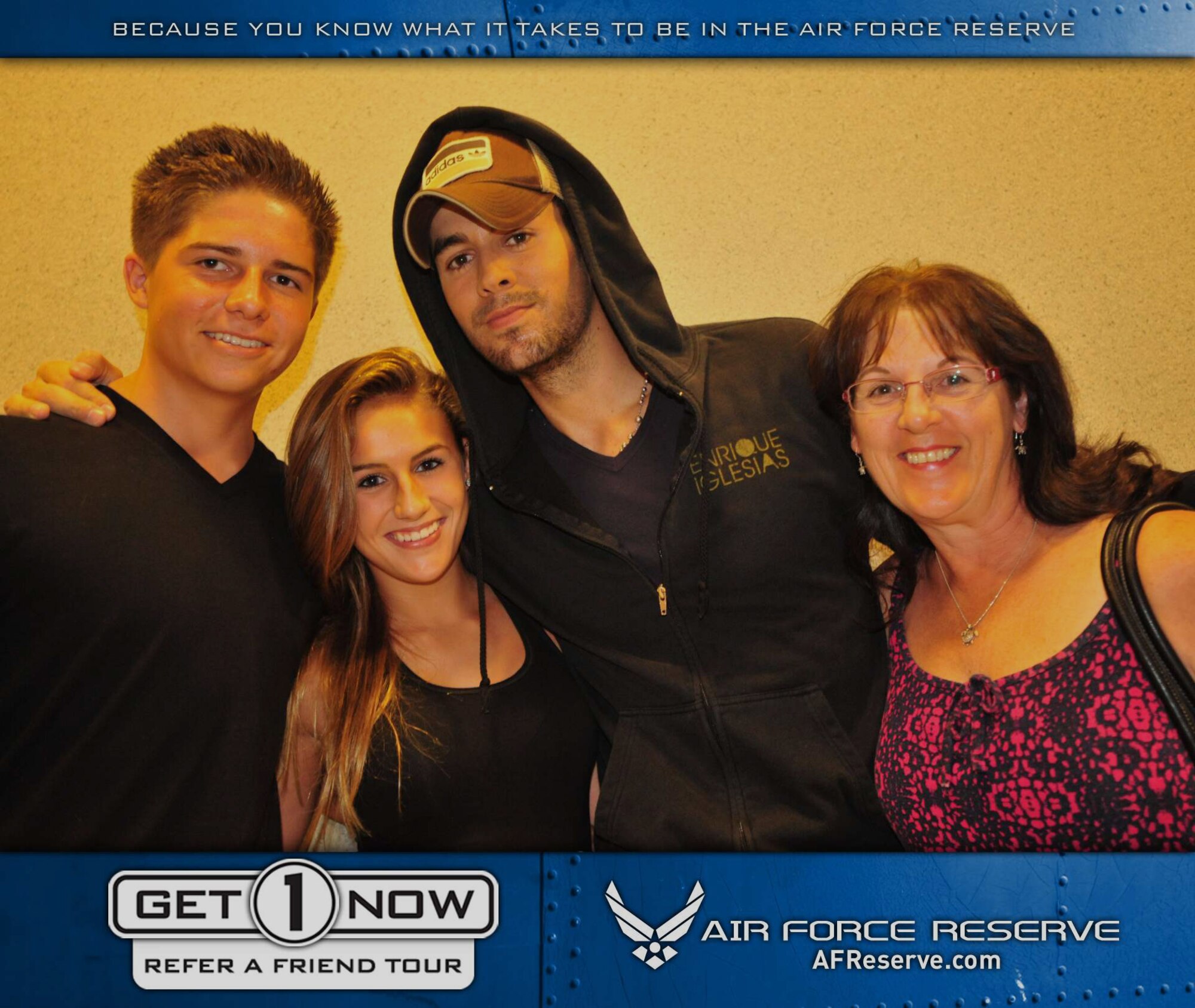 Reservists who referred a friend through the Air Force Reserve's Get 1 Now program received two free tickets to see Enrique Iglesias in Anaheim, CA on August 11. Visit www.get1now.us for more information and to submit your referral. (U.S. Air Force courtesy photo)