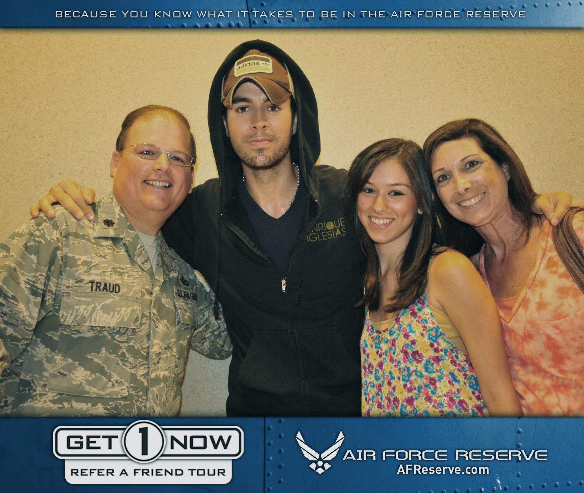 Reservists who referred a friend through the Air Force Reserve's Get 1 Now program received two free tickets to see Enrique Iglesias in Anaheim, CA on August 11. Visit www.get1now.us for more information and to submit your referral. (U.S. Air Force courtesy photo)