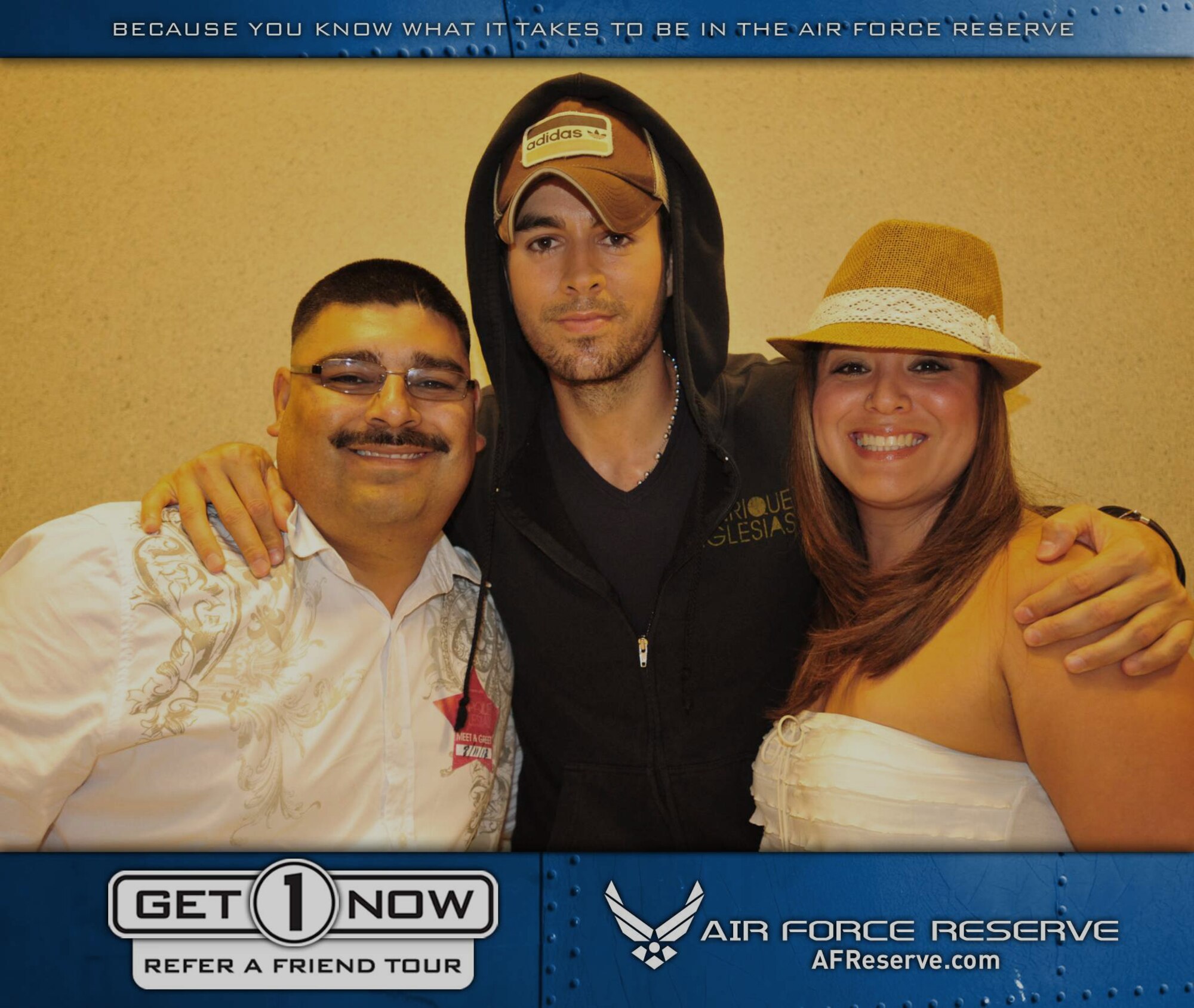 Reservists who referred a friend through the Air Force Reserve's Get 1 Now program received two free tickets to see Enrique Iglesias in Anaheim, CA on August 11. Visit www.get1now.us for more information and to submit your referral. (U.S. Air Force courtesy photo)