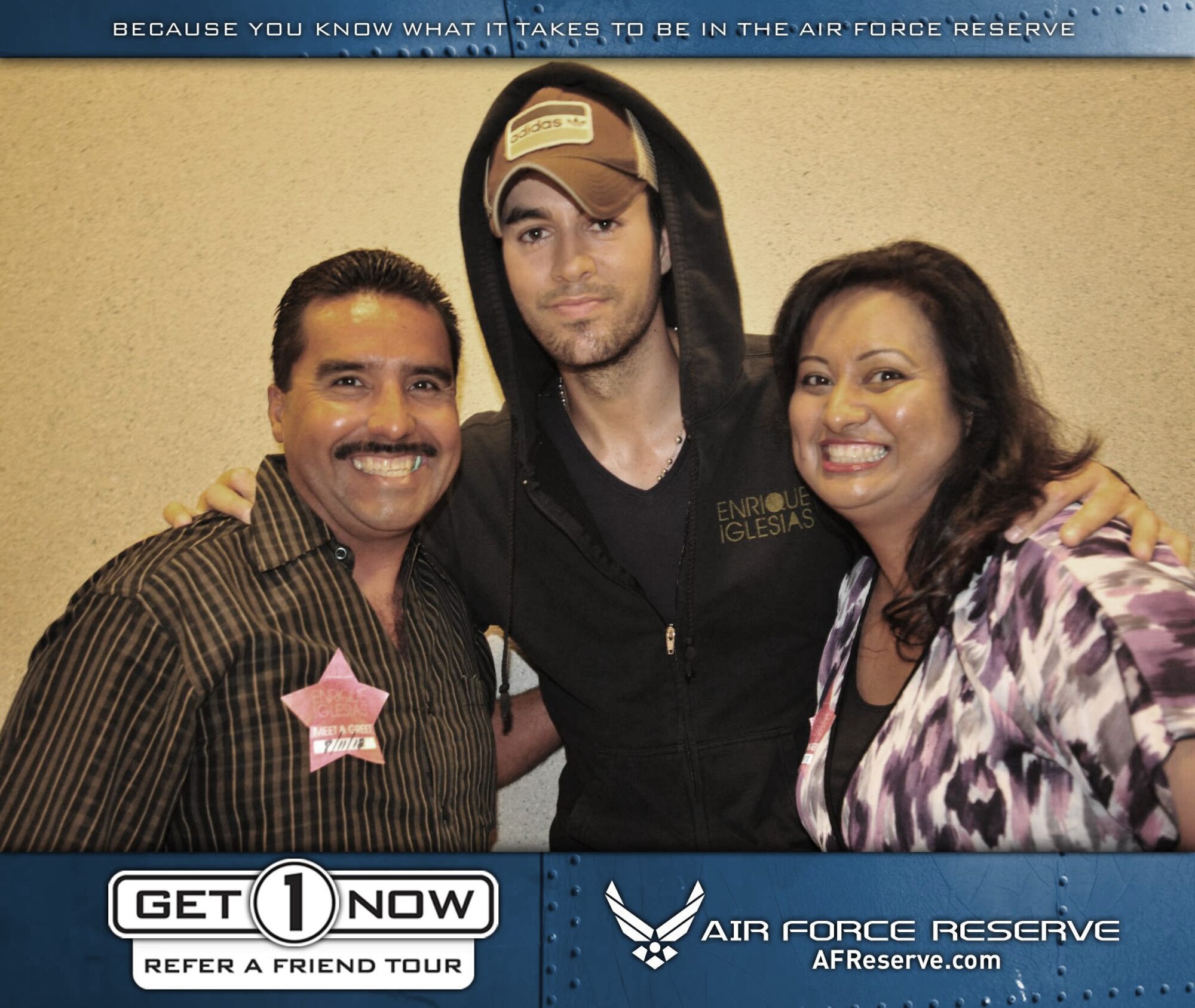 Reservists who referred a friend through the Air Force Reserve's Get 1 Now program received two free tickets to see Enrique Iglesias in Anaheim, CA on August 11. Visit www.get1now.us for more information and to submit your referral. (U.S. Air Force courtesy photo)