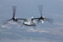 Marines with Marine Medium Tiltrotor Squadron 266 pilot one of four MV22B Ospreys involved with demonstrating to the Japanese Ministry of Defense, the capabilities of the Osprey, Aug. 3. During the demonstration, the Marines piloting the Ospreys flew for over six hours, conducting various flight patterns under the scrutiny of the Japanese officials.
