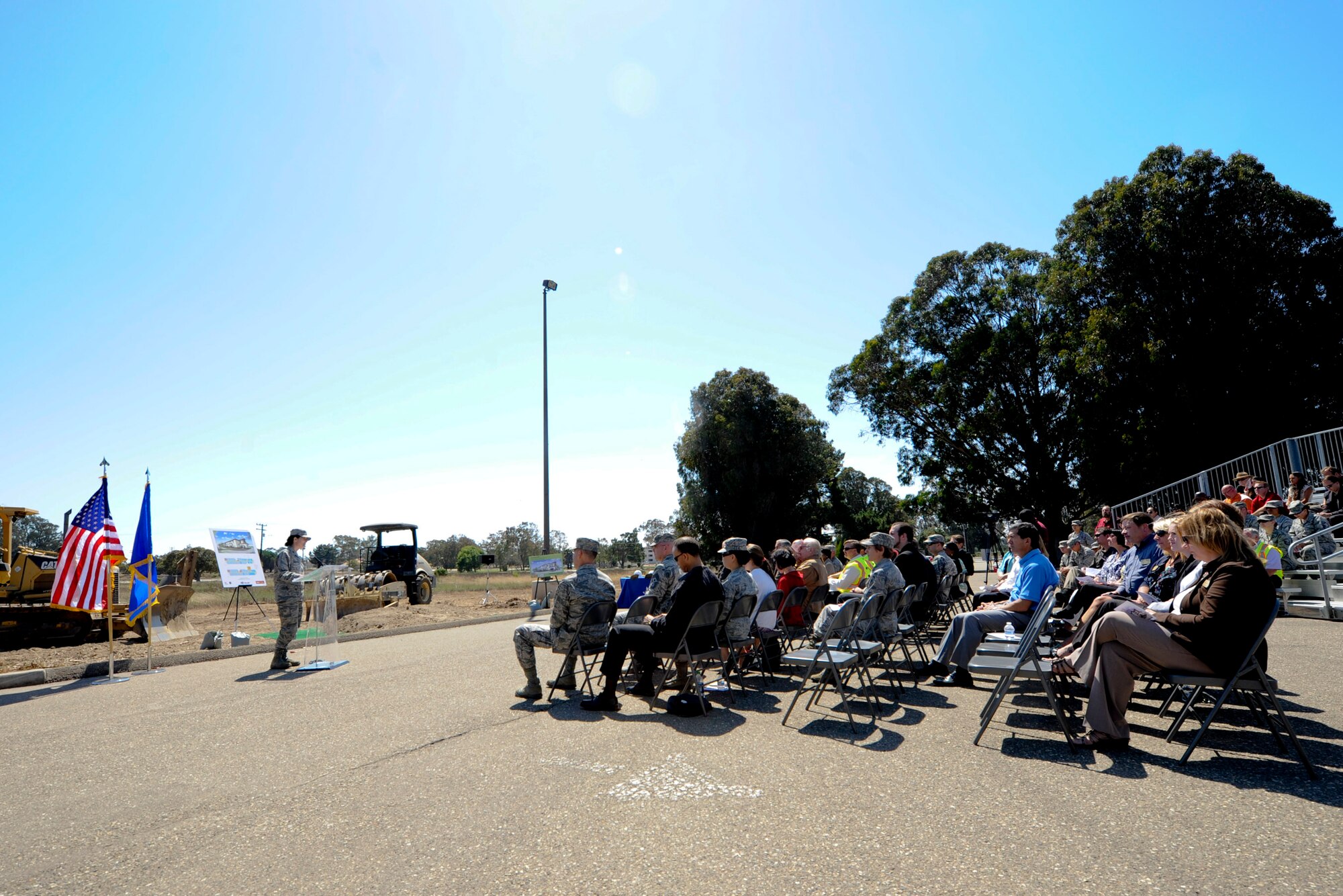 VANDENBERG AIR FORCE BASE, Calif. -- Col. Nina Armagno, the 30th Space Wing commander, speaks to distinguished visitors before ground breaking ceremony for the new education center here Thursday, August 16, 2012. The new 38,384 square foot facility will replace the current education center, which is more than 50 years old. (U.S. Air Force photo/Staff Sgt. Levi Riendeau)
